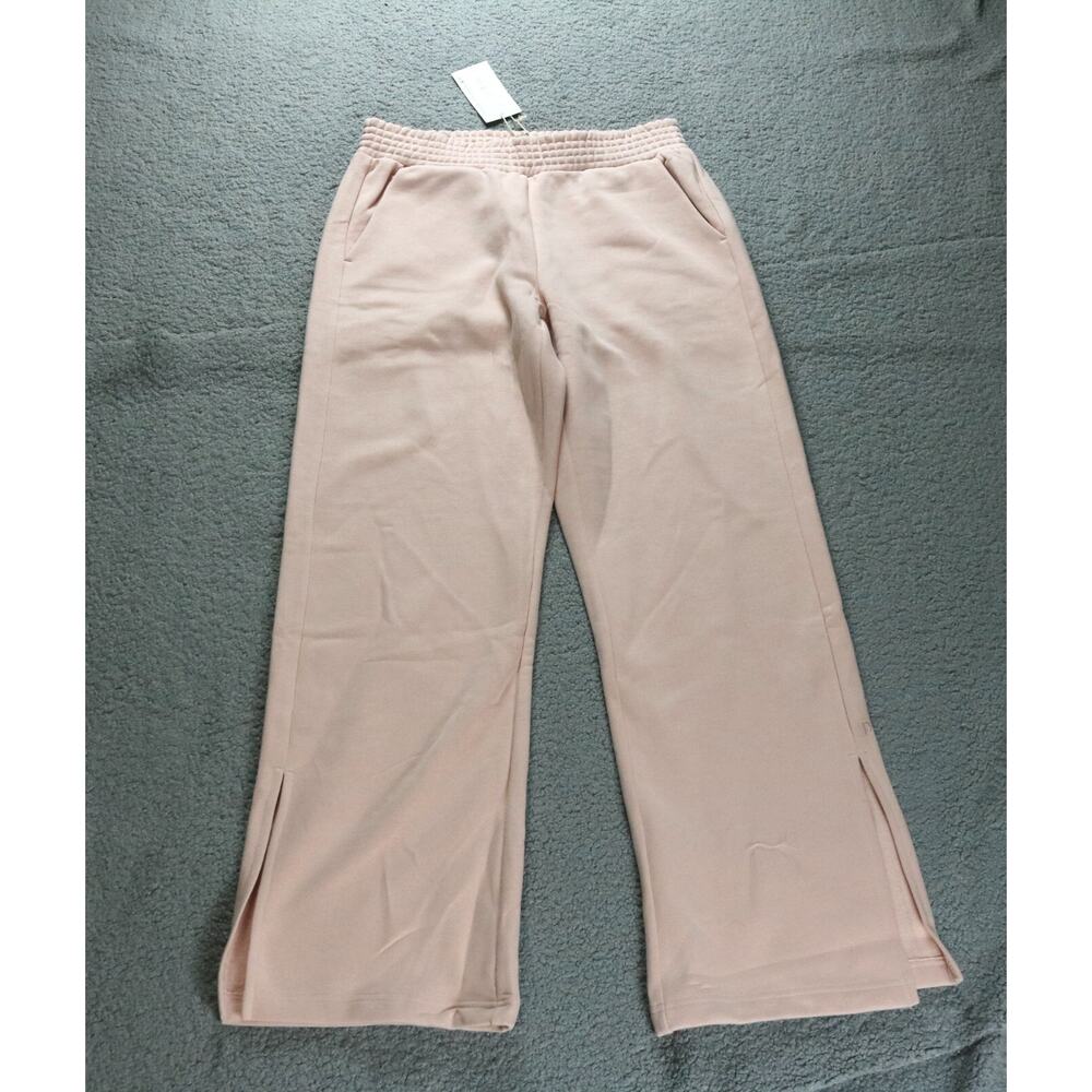 New Pact Organic Jogger Sweatpants Womens Large Pink Posey Side Slits Pull On
